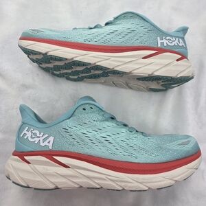 HOKA‎ Clifton 8 Running Shoes Women’s US 9B Teal Blue Red Cushion